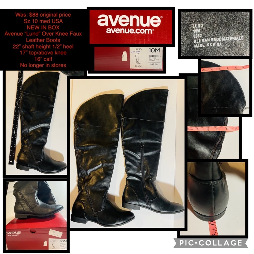 Sz 10 med USA ⭐️NEW IN BOX
Avenue “Lund” Over Knee Faux Leather Black Boots